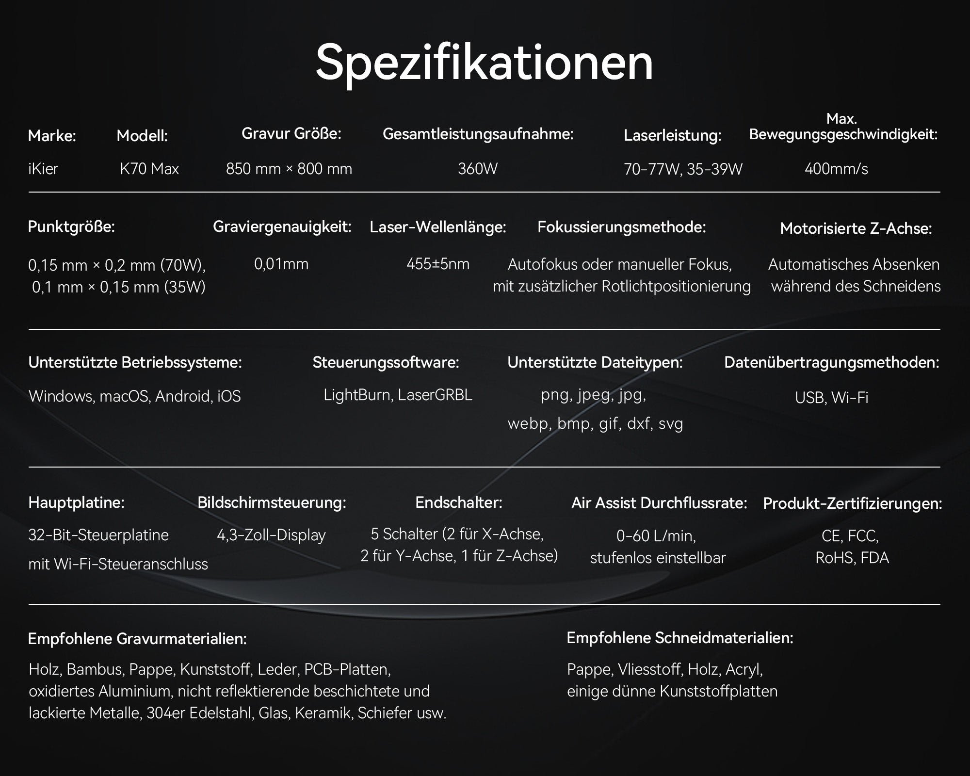 iKier K70 Max Laser Engraver