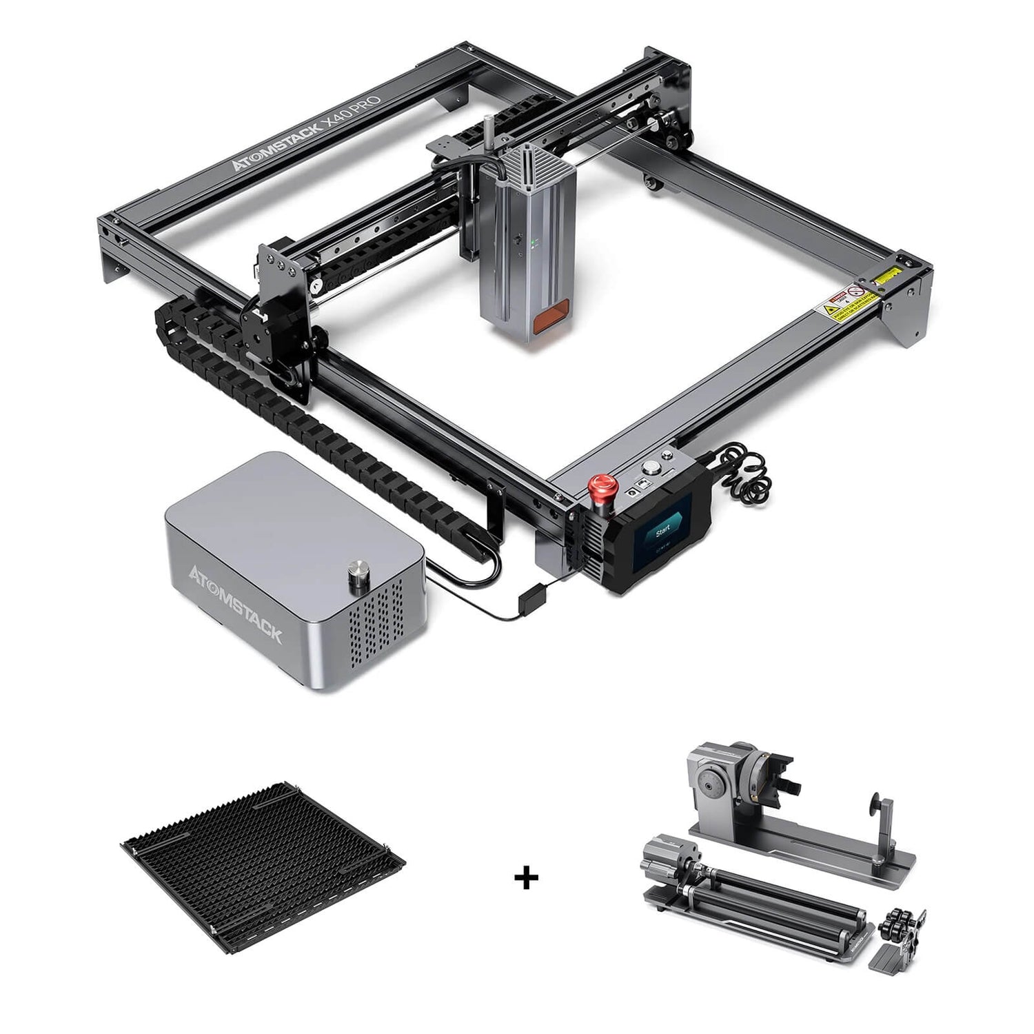 ATOMSTACK X40 PRO 210W Laser Engraving and Cutting Machine +R1 Pro Multi-function Chuck Rotary+ F3 Detachable Working Panel (460*425 MM)