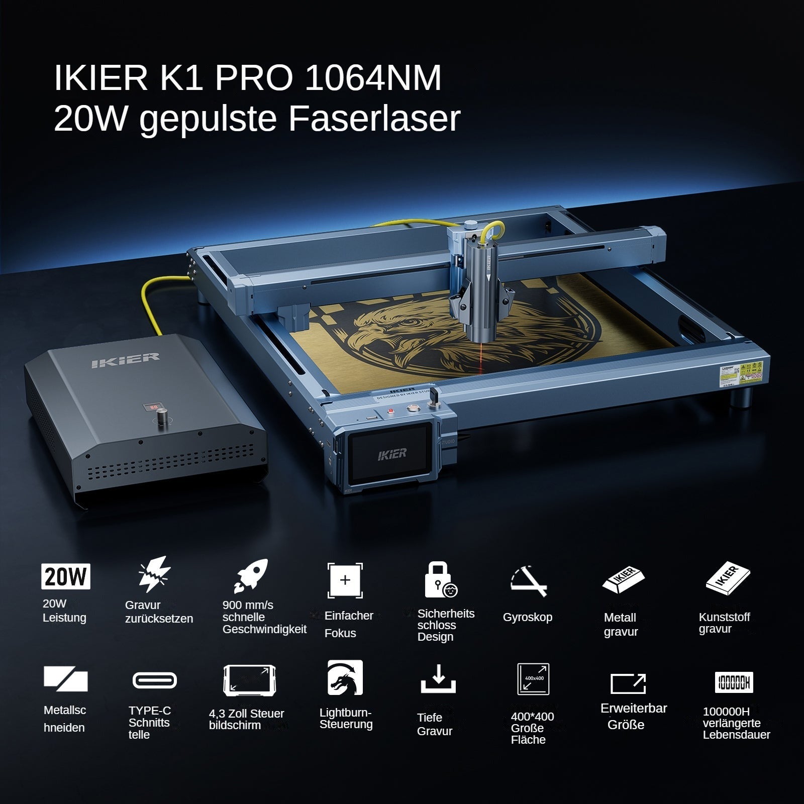 iKier K1 Pro 1064nm 20W Fiber Laser Engraver