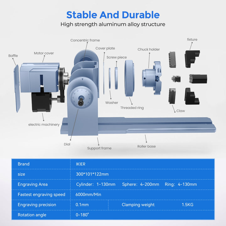 iKier R1 Pro Multi-function Chuck and Roller Rotary for Laser Engraver